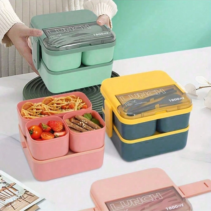 1 pezzo Lunch box multi-scomparto per ragazzi - Microonde sicuro, perfetto per pranzi a scuola e al lavoro, contenitore da insalata in plastica durevole - Multicolore - Visualizzare 1