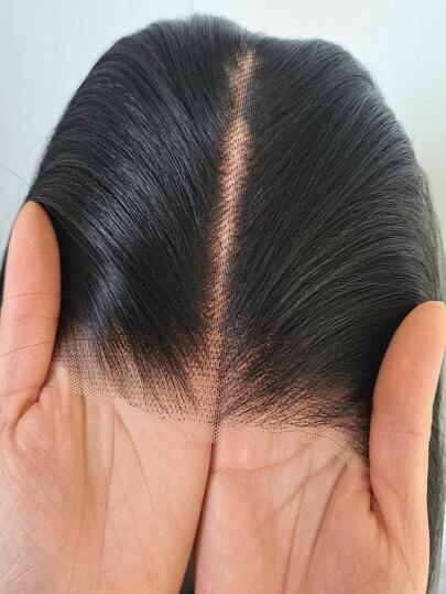 Black Long Straight Synthetic Lace Front Wigs Pre Plucked For Women 24 Inches 150 Density