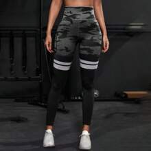 Stripe Camo Leggings Women Seamless Knit Tights High Waist Hip Liftting Outdoor Running Cycling Fashion Slim Yoga Fitness Pants