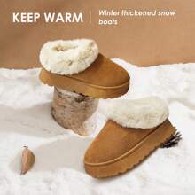 Women Platform Snow Boots Fuzzy Slippers Fluffy Mini Boots House Slippers Clogs Indoor Outdoor - Camel - View 2
