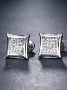 2pcs Luxury Square Stud Earrings, Unisex Hip Hop Cubic Zirconia Earrings, Gold Plated, Party/Birthday/Valentine's Day Jewelry Gift For Boyfriend, Husband, Couples - Earrings - View 5