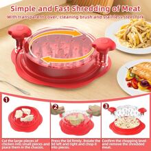 Cortadora de Pollo, Molinillo de Pollo Visible, con Asas y Base Antideslizante, Trituradora de Alimentos Resistente al Calor y de Calidad Alimentaria, Herramientas Domésticas Adecuadas - Rojo - Ver 2