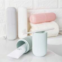 Conjunto de escova de dentes de viagem, organizador portátil, copo de enxágue e suporte para pasta de dente, design compacto, higiene bucal sem álcool, para viagem, decoração de banheiro para casa, decoração de outono, volta às aulas