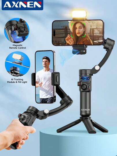 AXNEN 3-Axis Handheld Gimbal Stabilizer For Smartphones, With Face Tracking, Magnetic Remote, And Focus Control – Ideal For Photography, Video Recording, Vlogging, And Live Streaming