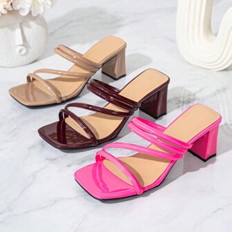 Fashion Women's Elegant Square Toe Magenta Crossover Strap Mule Sandals