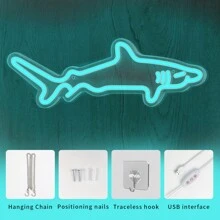 1 pezzo Insegna al neon LED in acrilico a forma di squalo blu con regolatore di luminosità, decorazione da parete al neon alimentata a USB per casa, camera da letto, acquario, zoo, bar, club, festa