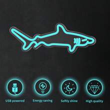 1 pezzo Insegna al neon LED in acrilico a forma di squalo blu con regolatore di luminosità, decorazione da parete al neon alimentata a USB per casa, camera da letto, acquario, zoo, bar, club, festa