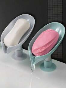 2 pièces Porte-savon en forme de feuille, support de savon de drainage, accessoires de salle de bain, plateau de savon à ventouse, boîte à savon étanche à la salle de bain, porte-savon, accessoires de salle de bain (la couleur du produit peut varier en raison de l'éclairage et du lot de production), décoration de salle de bain maison, retour à l'école d'été