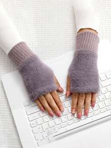 Winter Student Fingerless Gloves Fur Knit Writing Office Cycling Long Wrist Warm Gloves
