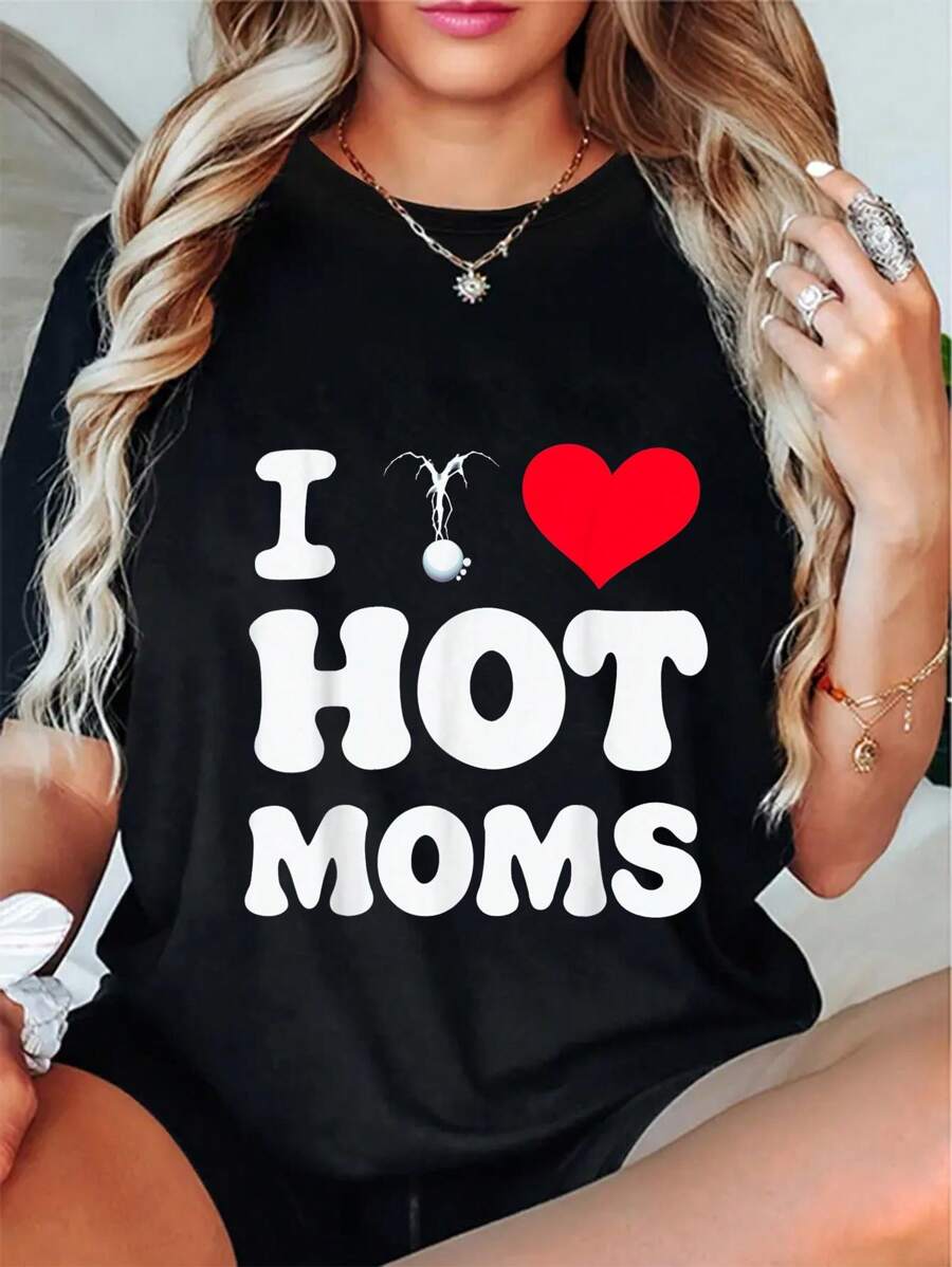 Camiseta divertida I Love Hot Moms I Heart Hot Moms 100 % algodón - Negro - Ver 1