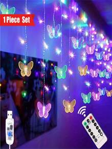 1 pieza Luces de cadena con forma de mariposa de 2m/78.7in, 48 cuentas LED, 8 modos, control remoto, decoración colgante con forma de mariposa, adecuado para dormitorio, jardín, pared, techo, fiesta, boda, vacaciones, Navidad - Multicolor - Ver 2