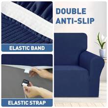 Living Room Chair Cover, 1/2/3/4 Seater Armchair Sofa Cover Stretchy Pet Friendly Sofa Furniture Protector With Elastic At Bottom - Navy Blue - View 4