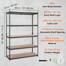 Storage Rack 72 In. H X 48 In. W X 18 In. W X 18 In. D ,Garage Storage Shelves 5 Tiers Adjustable 2000 Lb. Load Capacity