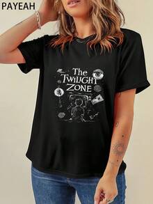 Payeah Women's 220g Heavy Cotton Casual Tee TWILIGHT ZONE Famous 100% Cotton Digital Print T Shirt(1 Pcs) - Black - View 1