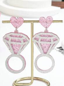 1 Par de Pendientes de Novia con Forma de Corazón y Rhinestone, Pendientes Elegantes de Racimo de Acrílico de Alto Brillo Adecuados para Uso Diario de Mujeres - Multicolor - Ver 3