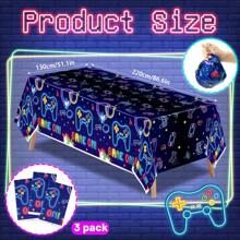 1pc/3pcs Video Game Controller Neon Lights Birthday Tablecloth, Disposable Rectangular Plastic Tablecloth For Game Themed Party, Birthday Party Decorations & Supplies