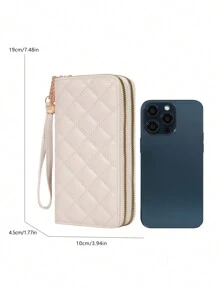 Classic Clutch Wallet With Zipper Large Capacity Clutch Wallet With 8 Slots And Multiple Compartments Elegant Handheld Clutch Checkered Embroidered Wallet For Women Wallet Purse Wallet Long Wallet Wristlet Wallet - White - View 4