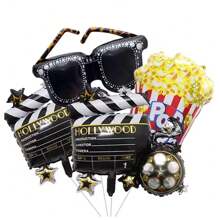 22" Photography Foil Microphone, Round Disco 4D Balloon Set, Movie Night Party Decoration, Sunglasses, Projector, Popcorn, Aluminum Foil Balloons, Movie Birthday Party Supplies