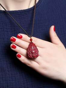 1 pieza Colgante de zorro de cinabrio natural de alto contenido, colgante de collar de arena púrpura dorada, amuleto para el año del zodíaco, colgante de zorro de nueve colas carismático, atrae flores de durazno, joyería retro de moda unisex, regalo del Día de San Valentín, mamá, madre, Día de la Madre, regalo