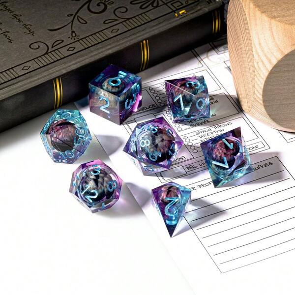Longan Lettering Dice Set 7 PCS D-N-D, D-N-D Resin 7 D-N-D Die With Dice Case For  D-N-D Rolling Games And Tabletop Games