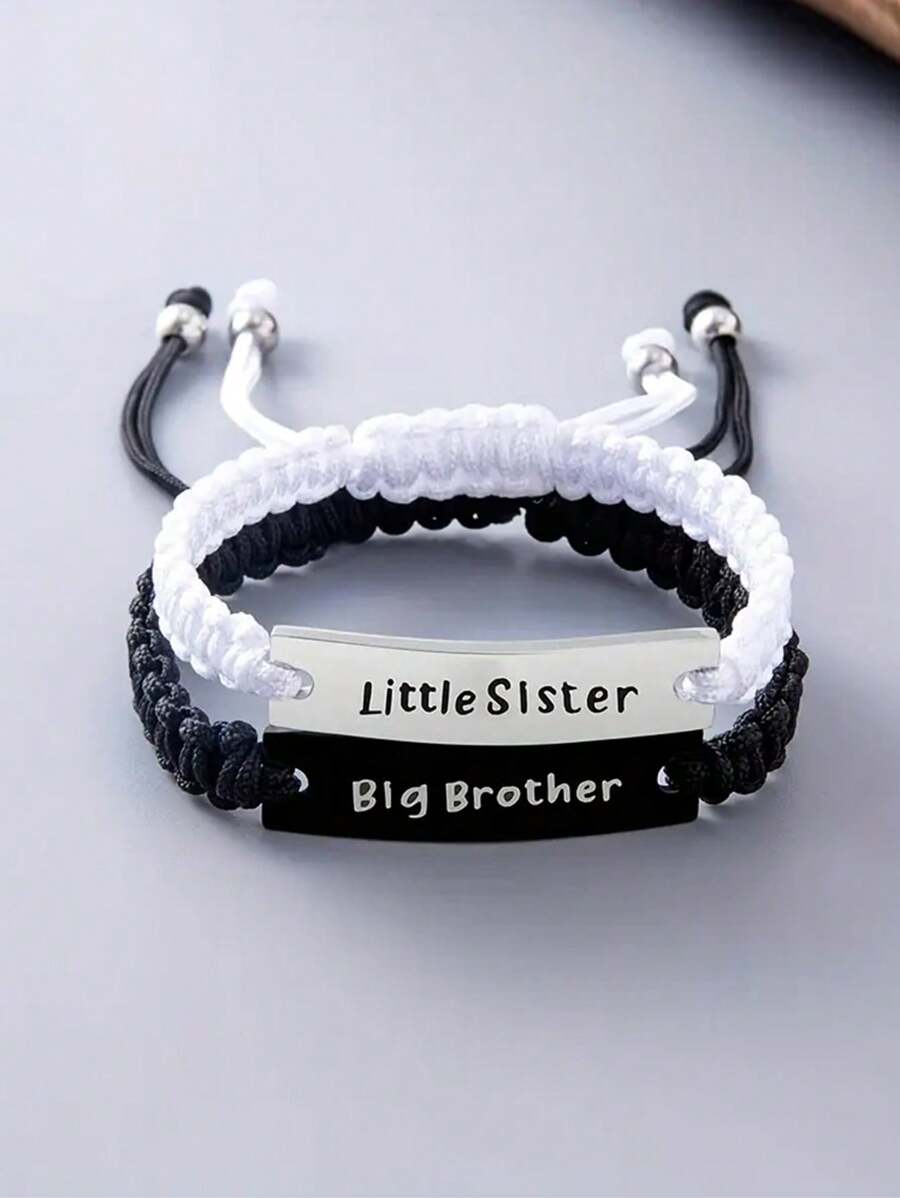 suteyi Set de 2 pulseras tejidas a mano para hermanos, pulseras ajustables con cordón para hermanos