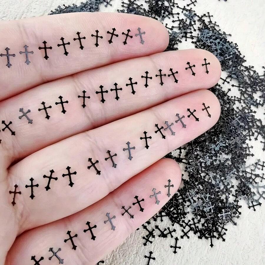 100 sztuk/worek Zestaw czarnych krzyżyków do paznokci - 3D metalowe naklejki do samodzielnego manicure, bezwonne akcesoria do zdobienia paznokci do pielęgnacji dłoni i stóp