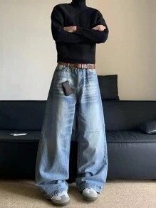 1 Stück Jeans mit weitem, geradem Bein, lässiger modischer und vielseitiger Streetwear-Stil