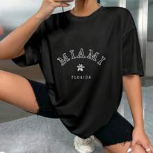Unisex 100% Cotton Oversized "Miami, Florida" T - Shirt, A Must - Have For Ladies - 黑色 - 查看 4