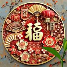1pc Vintage Stijl Chinees Nieuwjaar Decoratiebord, IJzeren Ronde 2D Metalen Plaquette, 2025 Gelukkig Nieuwjaar Thema, Muurhangend, Elektriciteitsvrij, Geschikt Voor Entree, Muur, Huis, Kamer, Boerderij, Straat, Winkel, Garage, Bar, Tuin, Café Decor, Random Hole Stijl