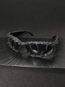 CASHEW FLOWER SKULL 1 件骷髅装饰滴胶手工随机效果不对称复古波西米亚优雅派对镜框男女通用时尚眼镜 - 黑色 - 查看 3