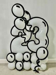 55pcs/Set 40inch (Approx. 101cm) White Number 0-9 Foil Balloons, Black & White Cartoon Balloons For Birthday Party Decor