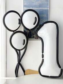 55pcs/Set 40inch (Approx. 101cm) White Number 0-9 Foil Balloons, Black & White Cartoon Balloons For Birthday Party Decor