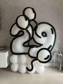 55pcs/Set 40inch (Approx. 101cm) White Number 0-9 Foil Balloons, Black & White Cartoon Balloons For Birthday Party Decor