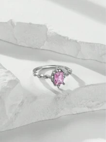 Gift Box Cubic Zirconia Princess Style Engagement/Wedding Ring, Suitable For Women To Wear For Wedding/Party, Great Valentine's Day Gift For Her - Silver - View 17