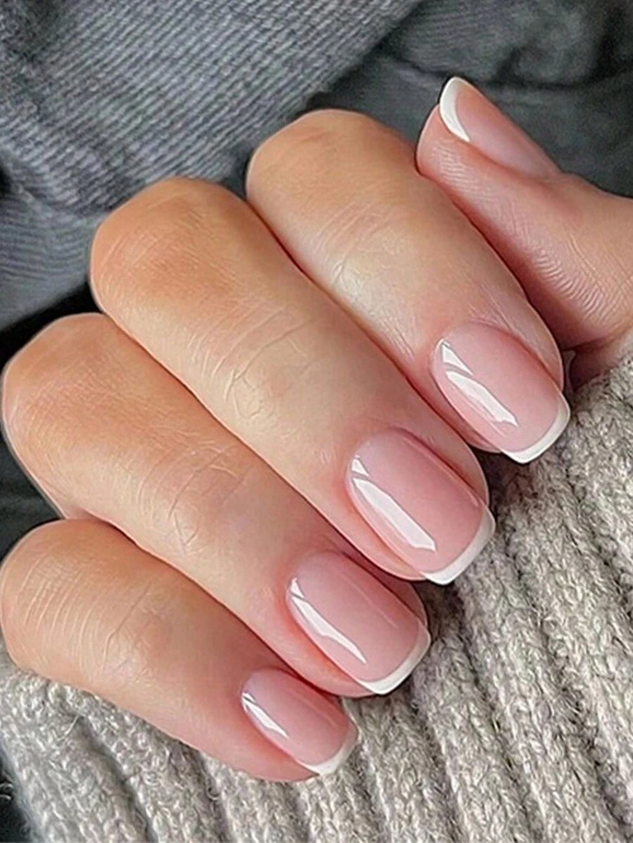 Bộ 24 miếng dán móng tay vuông ngắn, móng giả màu trắng nhuộm tie-dye tối giản, đồ trang trí móng tay DIY ngọt ngào và tươi mới. - Nhiều màu - Xem 1