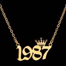 1pc Simple Stainless Steel Letter Necklace 1980-2023 Birthday Year - Gold - View 20