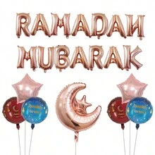 22pcs/Set Eid Al-Fitr Ramadan Mubarak Letter Balloons Set Star Moon Balloon Ramadan Kareem Eid Mubarak Decorations Eid Al Adha Party Supplies - Multicolor - View 10