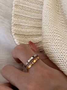 1 pieza Anillo con forma de corazón de acero inoxidable en color oro rosa/plateado con 3 piedras cúbicas de circonia, regalo de joyería para parejas/bodas