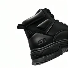 Skechers Botas de trabajo para hombres de la serie WORK, con cordones, versátiles, duraderas y cómodas, zapatos de cuero negro. - Negro - Ver 7