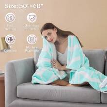VENTIMI Electric Heated Blanket Throw, Heating Blanket With 5 Heat Settings & 3 Hours Auto-Off Timer, Warm Flannel Sherpa Heated Throw For Winter, Overheat Protection, 50''*60'', Machine Washable - 綠色 - 查看 5