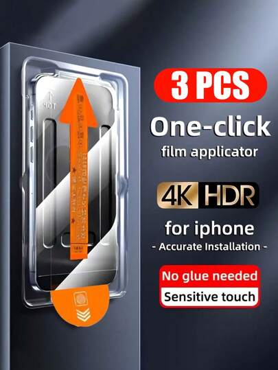 3 Packs Tempered Glass Screen Protector For IPhone 11/12/13/14/15/16 Plus Pro Max/17/17 Air X XR XS MAX, Glossy HD Full Coverage, Easy One-Click Application, Dust-Free Film Applicator