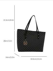 Large Capacity Versatile Printed Tote Bag, Rivet Decor, Retro Floral Print, Spacious Shoulder Bag, Fashionable Daily Handbag - Black - View 5