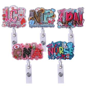 护士徽章卷轴，带鳄鱼 ID 夹的可爱伸缩护士徽章卷轴，闪亮徽章卷轴适合办公室工作人员、医生、护士