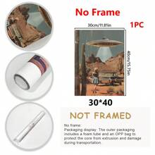 1PC, obraz wiszący na płótnie, obraz dekoracyjny w ramie, plakat UFO, dekoracja ścienna w stylu vintage, plakat science fiction, sztuka ścienna UFO Alien Desert, dziewczęcy wydruk ścienny, estetyczna dekoracja pokoju