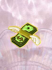 1pc Unique Winged Currency Shaped Alloy Fixed Brooch, Fashion Lapel Collar Decor Accessory