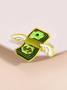 1pc Unique Winged Currency Shaped Alloy Fixed Brooch, Fashion Lapel Collar Decor Accessory