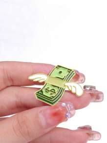 1pc Unique Winged Currency Shaped Alloy Fixed Brooch, Fashion Lapel Collar Decor Accessory