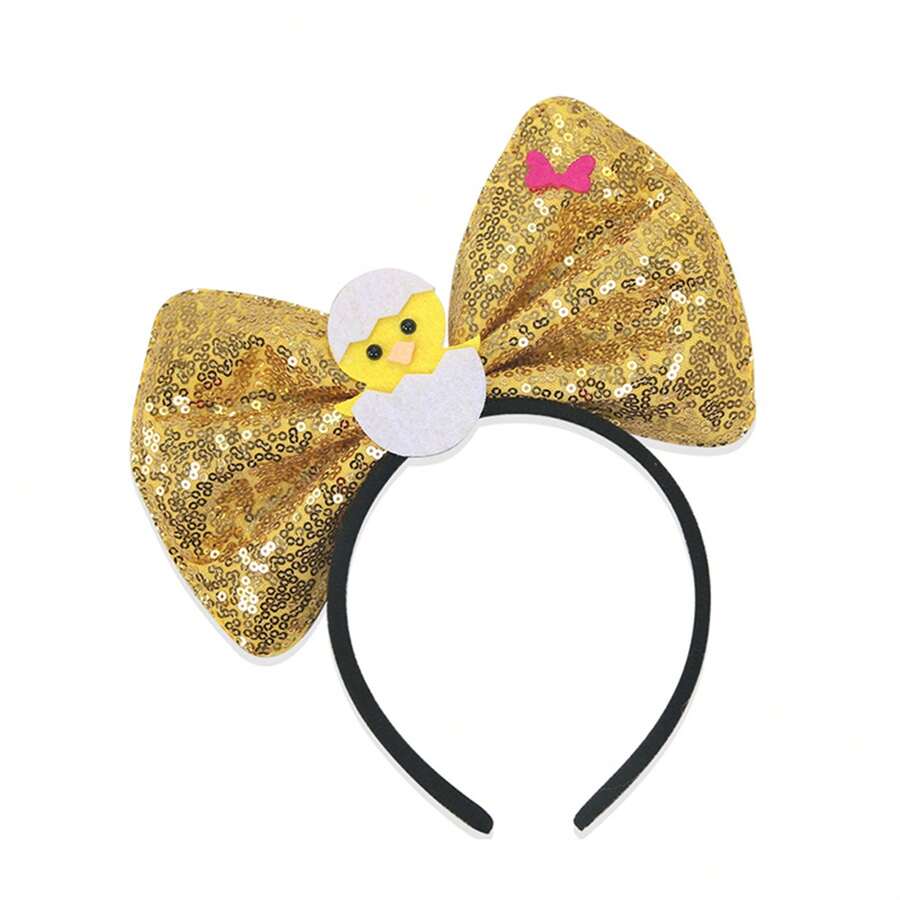 Easter Bow Headband, Shiny Sequined Hair Hoop Cute Headband Styling Accessories For Party Photography - Yellow - View 1