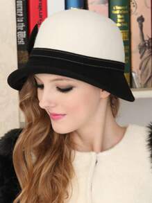 HIMESPORT Sombrero de fieltro de lana blanco de ala ancha con lazo para mujer y dama. Sombrero de copa, sombrero de fieltro, sombrero para fiestas de té, vestidos de boda, iglesia, carreras de Derby, sombrero de cóctel, sombrero de pillbox
