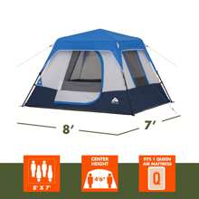 8' X 7' 4-Person Instant Cabin Tent With LED Lighted Hub, Only 19 Lbs! Light Up Your Camping Experience!